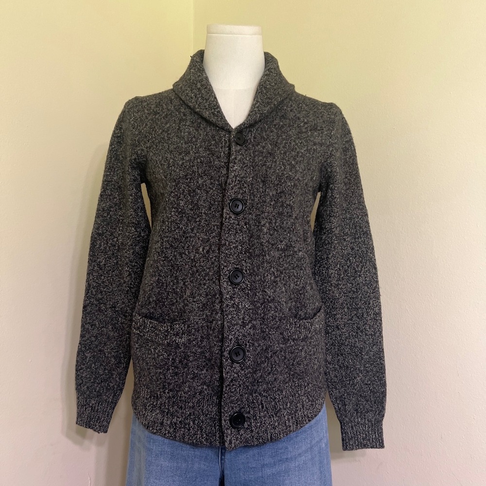 J.Crew Womens Gray Lambswool Shawl Collar Cardigan Sweater Size XS Button Front